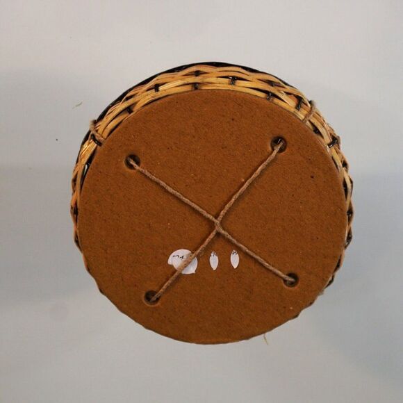 Set Of 4 Coasters And Matching Holder Brown Black Basket Weave Plastic New Gift - Picture 5 of 5